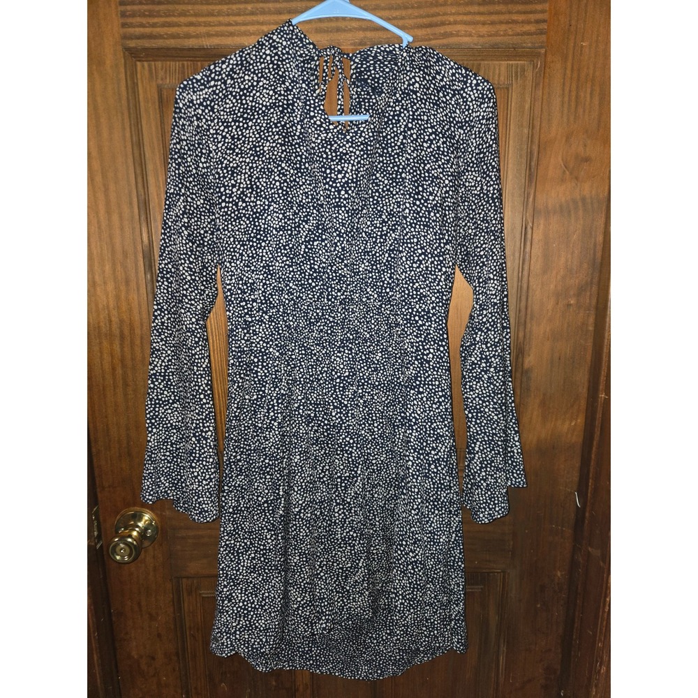 Roxy Womens Navy Blue White Pebble‎ Dot Long Sleeve Open Back Mini Dress Size M